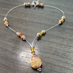 Handcrafted Multicolor Mookaite Jasper Stone Pendant Necklace - Silver Wire